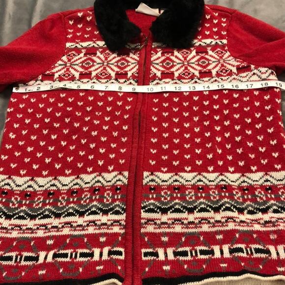 Vintage Liz Claiborne Cardigan Sweater Fur Collar Size Medium Y2K Holiday - Picture 5 of 6